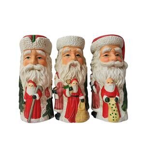 Vintage Santa Claus Candle Holder 4.5" Tall Christmas Around The World Set Of 3